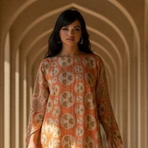 Kantha Bae Quilted Reversable Boho Chic Orange and Tan Women's Tunic One Size